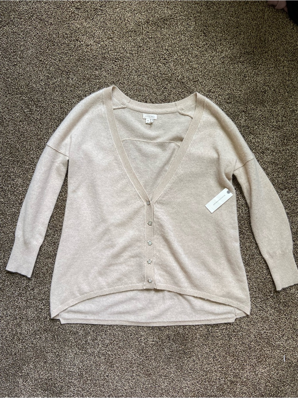 NWT Anthropologie Pilcro Cashmere Cardigan Sweater Ivory XXS - Picture 2 of 8